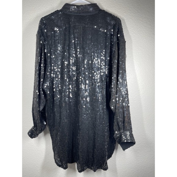 sequin sparkle holiday evening plus size 1X EUC black button up - Picture 5 of 9